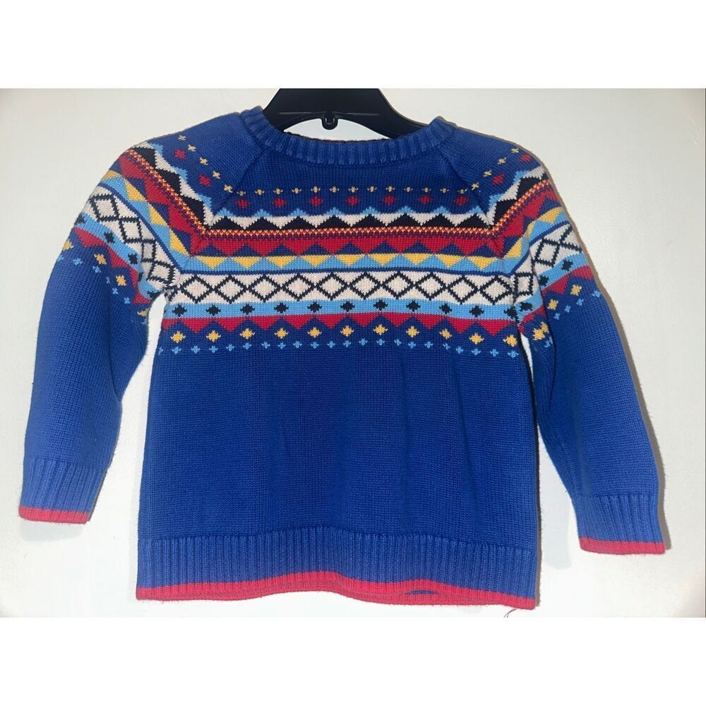 Hannah Anderson Fair Isle Sweater Boys Kids Size 100 US 4 Christmas red blue geo
